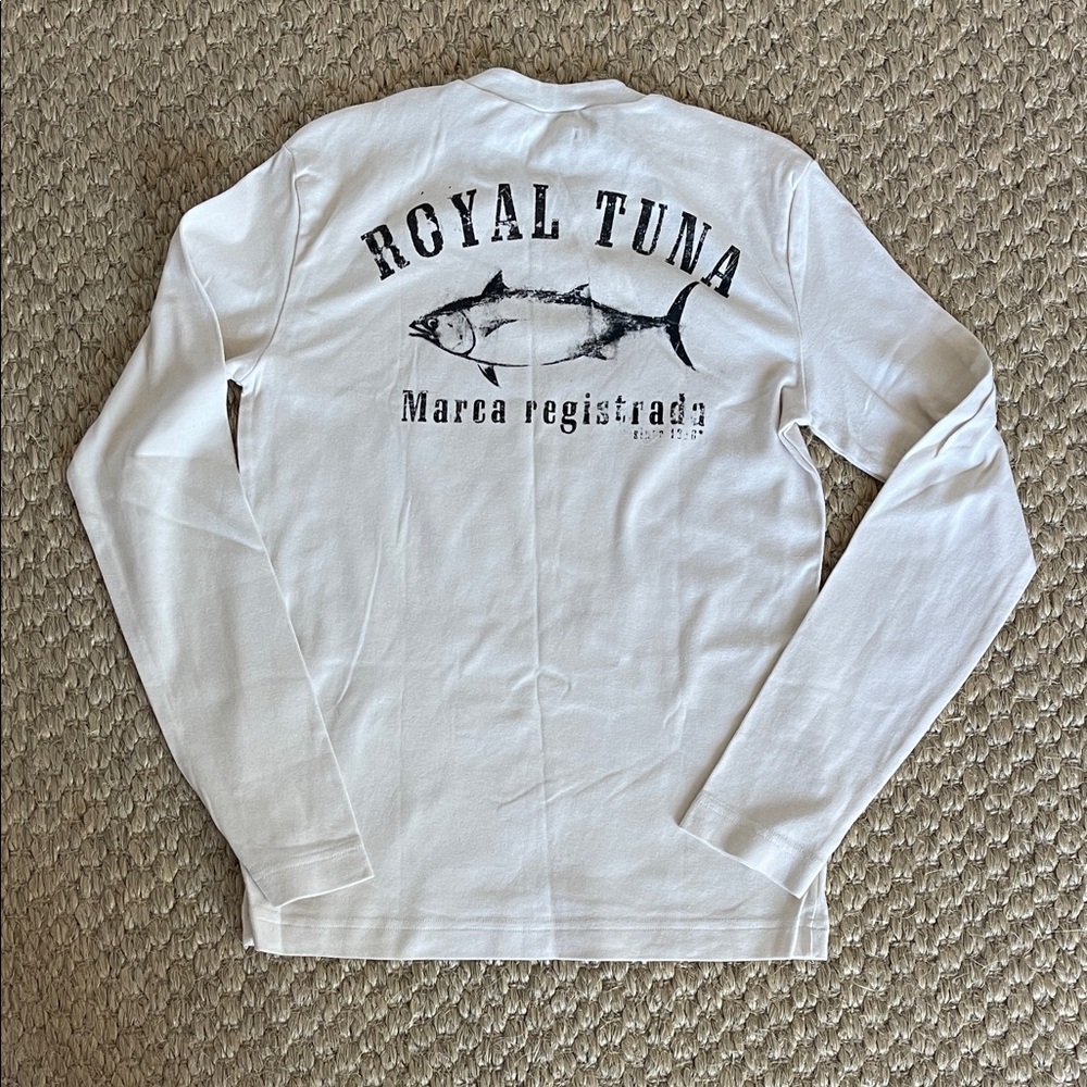 Sisley Cream and Gray Crew Neck 100% Cotton Long Sleeve T Shirt